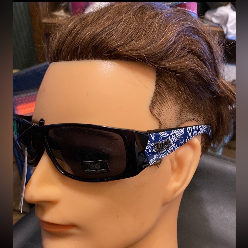 Mens Cholo Chicano Locs Black & Blue Sunglasses Authentic Lentes Blue Bandana